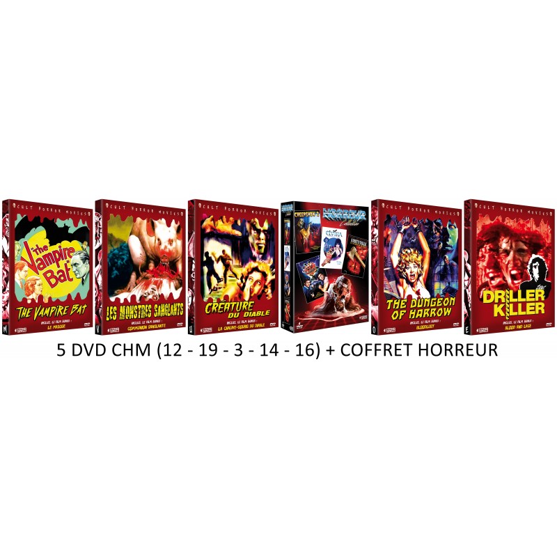 5 DVD COLLECTION CHM + COFFRET HORREUR + FRAIS DE PORT OFFERTS A 65 EUROS AU LIEU DE 100 EUROS 5 DVD COLLECTION CHM + COFFRET HORREUR + FRAIS DE PORT OFFERTS A 65 EUROS AU LIEU DE 100 EUROS
